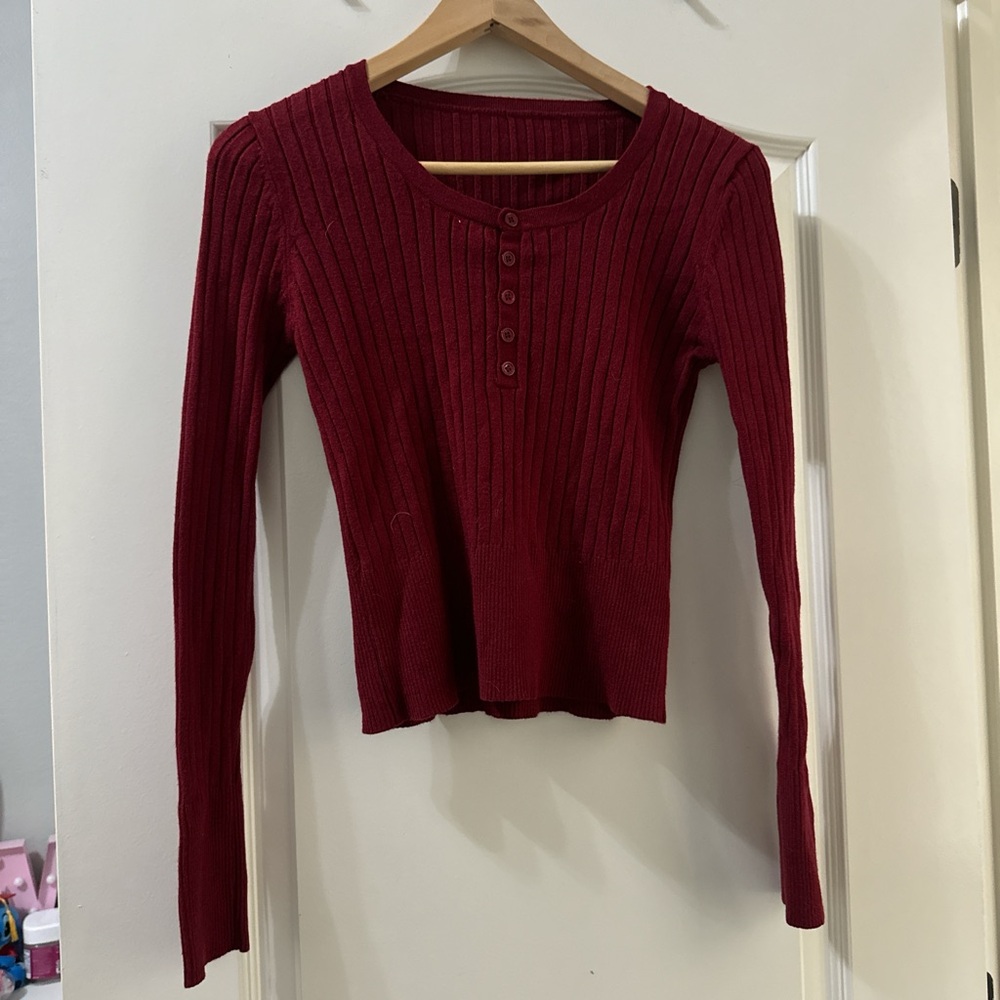 Women's Ribbed Red Sweater Top